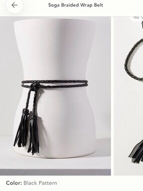 Anthropologie Black Leather Braided Wrap Belt with Tassels - one size